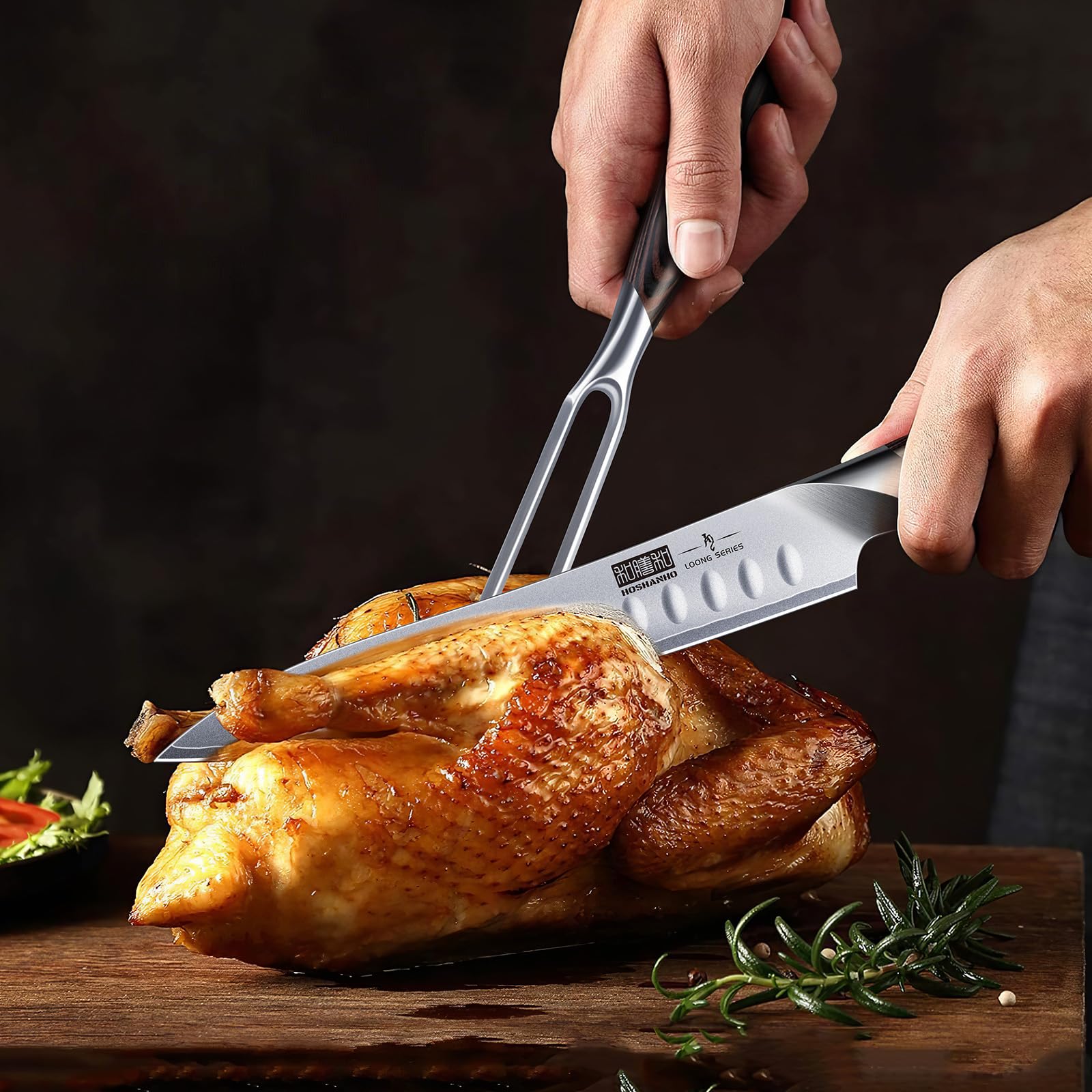 HOSHANHO 8 Inch Carving Knife & 7 Inch Fork Set, Razor Sharp Slicing Knife — Amazon image 5