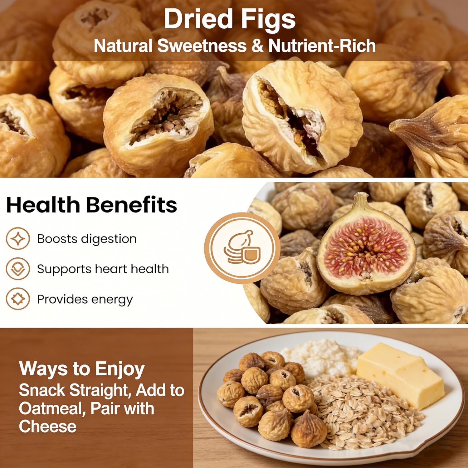 4LB Natural Sun-Dried Figs |Unsulphured, No Added Sugar, Vegan|Good Source of Fiber | Dried Figs for Healthy Snacks, Baking, Cheese Boards 4x16oz/Bag