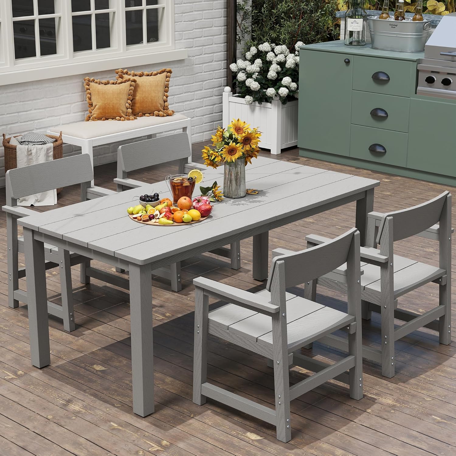 Jocoevol 5-Piece HIPS Patio Dining Set for 4 Person Outdoor Dining Sets with Umbrella Hole Tables and Chairs Furniture Set All Weather Proof for Garden, Backyard, Poolside