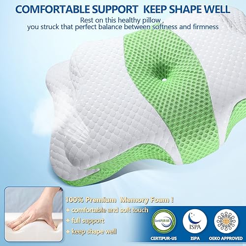 Miniatura 91 de Almohadas de espuma viscoelástica, almohada cervical para aliviar el dolor de cuello y hombros, almohada ergonómica de contorno de cama, suave