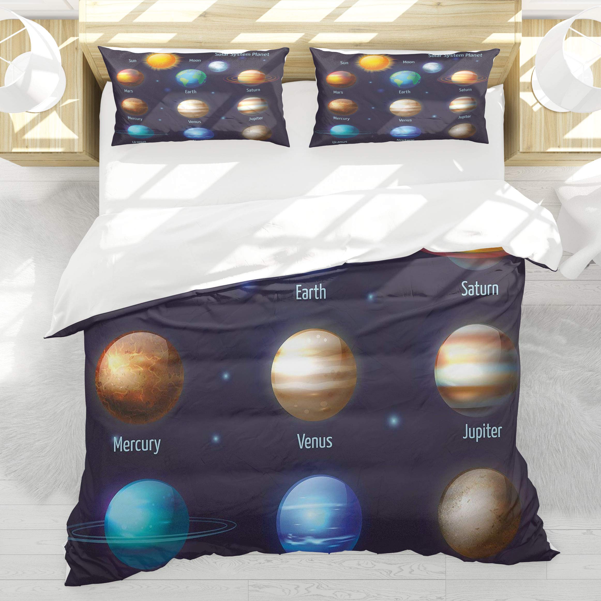 Système solaire housse de couette 220x240 literie astronomique éducative planètes et soleil coloré