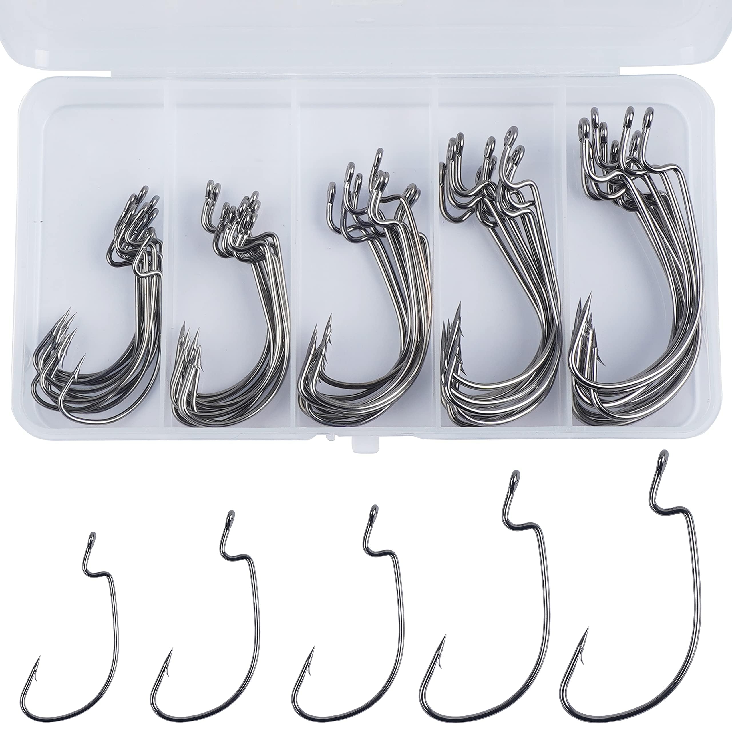 AGOOL Fishing Worm Offset Hooks Kit - 50PCS High Carbon Steel, Size 1/0-5/0 For Bass, Trout, Fresh & Saltwater - View #12