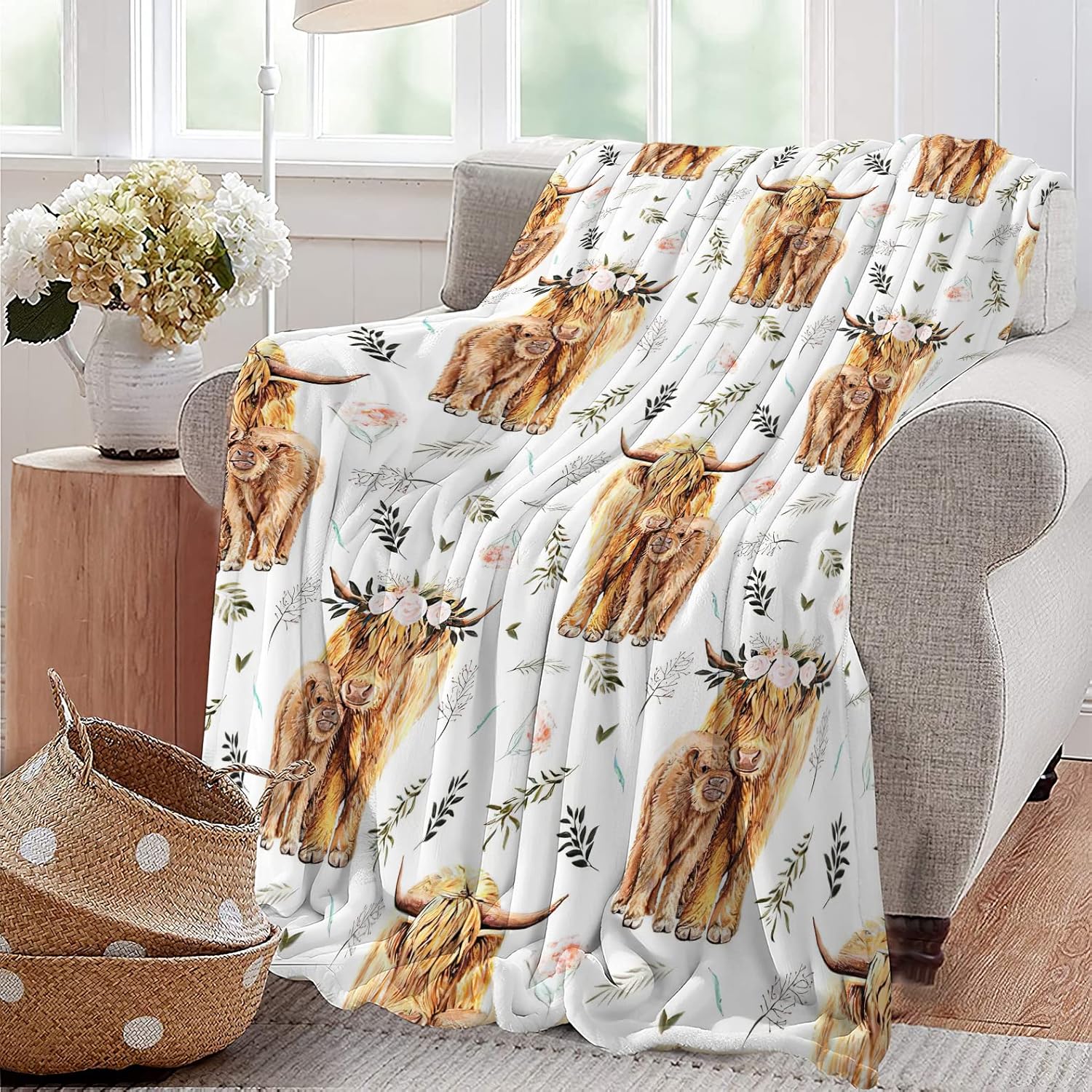 Highland Cow Print Blanket and Throws Cute Farm Animal Cow Gifts Throw Blankets Soft Cozy Fleece Plush Warm Flannel Bedding Blanket for Girls Kids Adults Couch Travel 40x50inch - Image 6