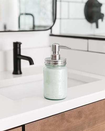 Miniatura 3 de Jarmazing Products Dispensador de jabón y loción en tarro de vidrio azul vintage, dos unidades, acero inoxidable