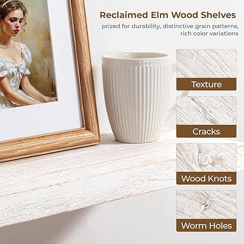 Miniatura 7 de Axeman Estantes flotantes para pared, estantes de pared de madera de olmo maciza rústica de 8 pulgadas de profundidad para almacenamiento,