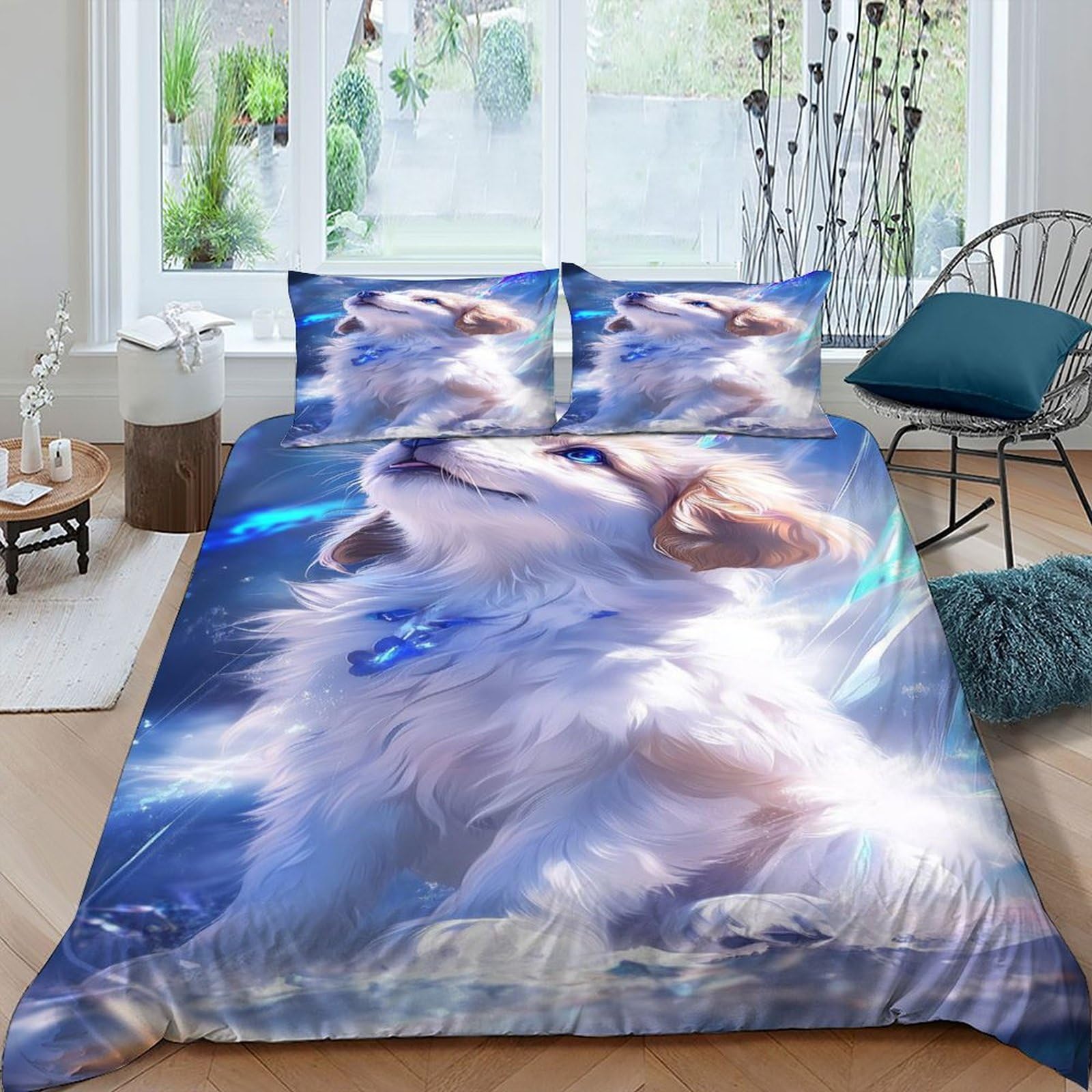 Housse de couette chien lit king parure de lit imprimé animaux domestiques 220x240cm
