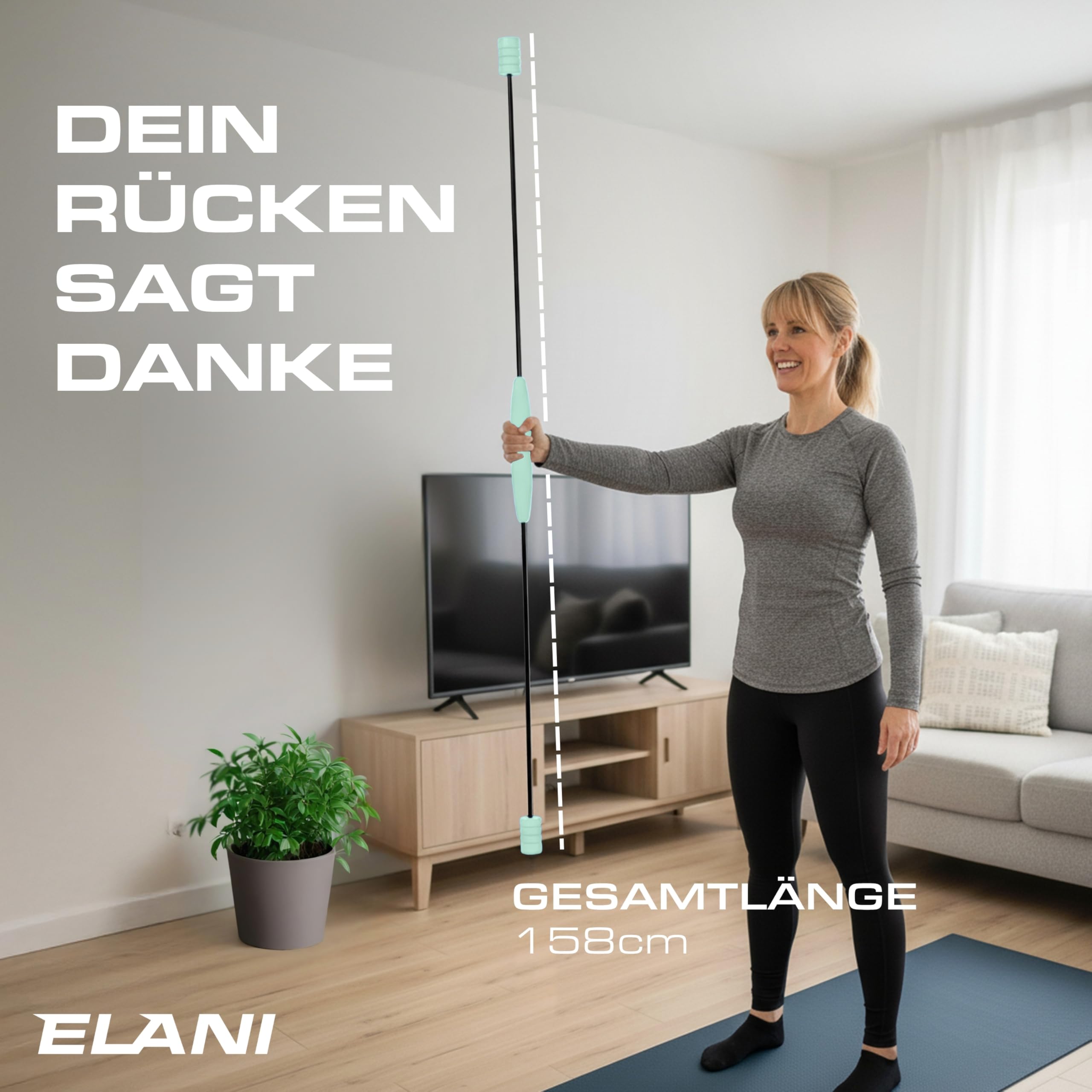 ELANI Schwingstab - Verstellbarer Widerstand & ergonomischer Griff - hochbelastbarer Gymnastikstab, auch als Physiotherapie Zubehör, Swinging Sticks, Schwingstab Fitness Testsieger, Flex Stab