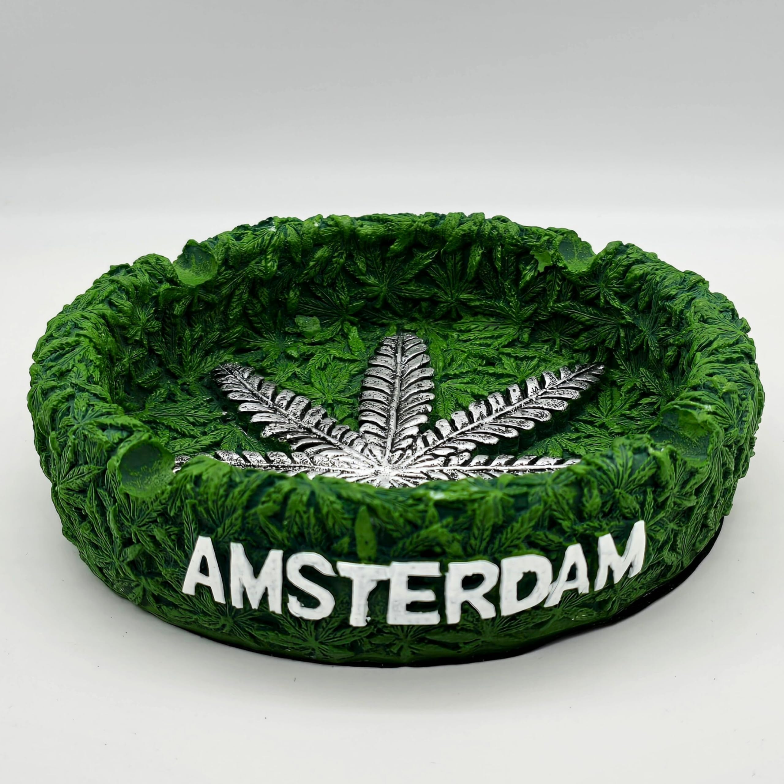 Zactly - Smoking Round Shape Unique Resin Ashtrays for Smokers, Cigarette Ashtray, Desktop Ashtray, Indoor & Outdoor Use (Green Lvs Amsterdam)