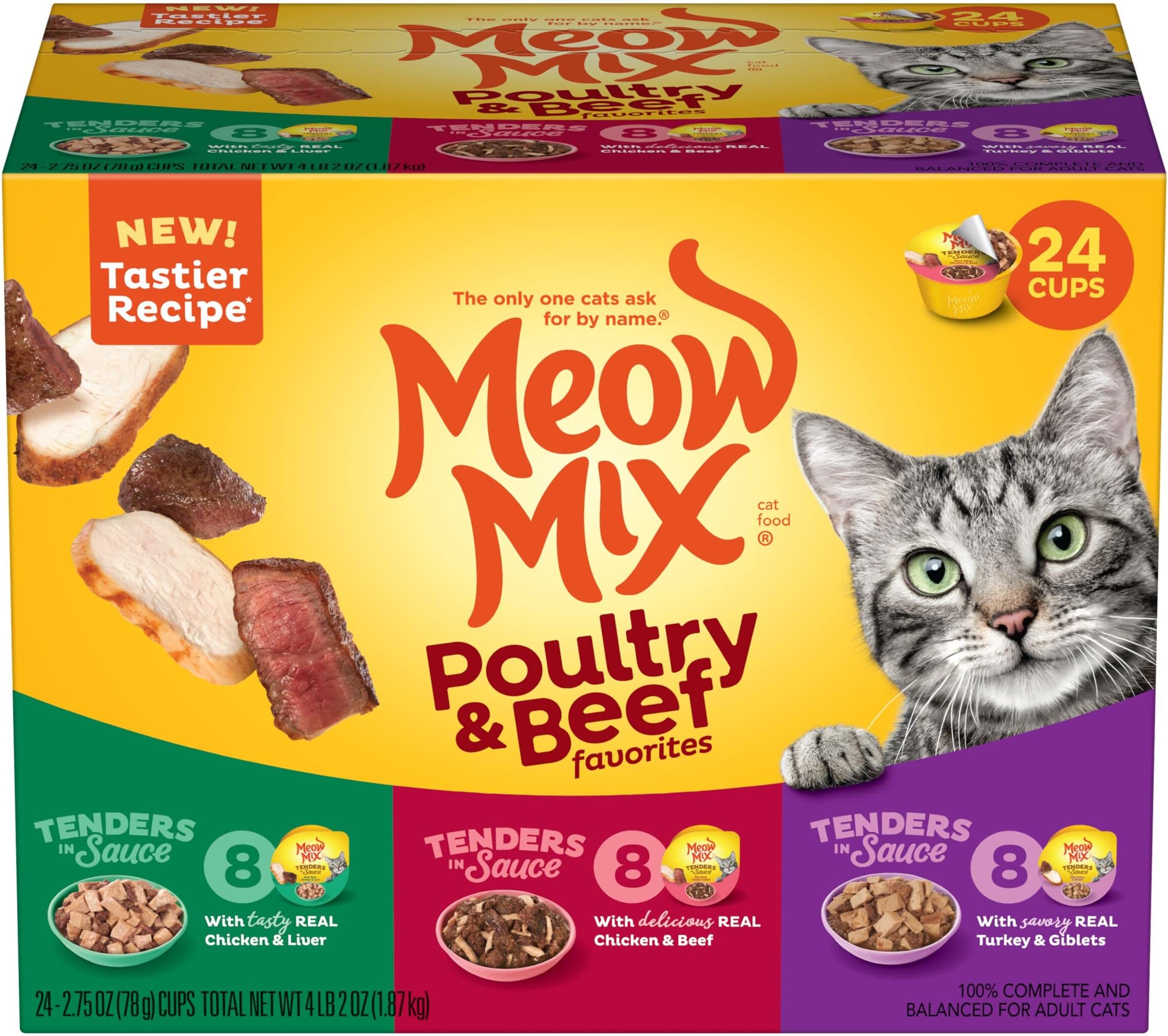 Tender Favorites Poultry & Beef Variety Pack, Wet Cat Food, 2.75 oz Cup (24 Pack)