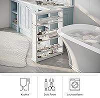 Vista 3 de Lavish Home 3 Tier Slim Rolling Storage Cart - 25” x 5.7” Narrow Rolling Cart with Handle and Wheels for Bathroom, Laundry Room, and Kitchen Blanco