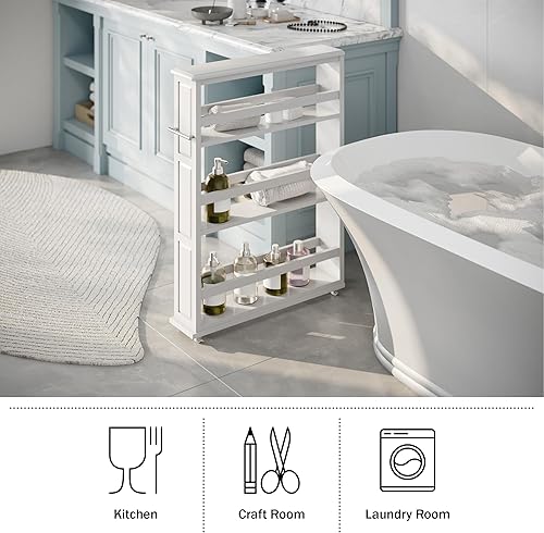 Miniatura 3 de Lavish Home Cocina, blanco delgado carro de almacenamiento rodante, (L) 25" x (W) 5.7" x (H) 34.25