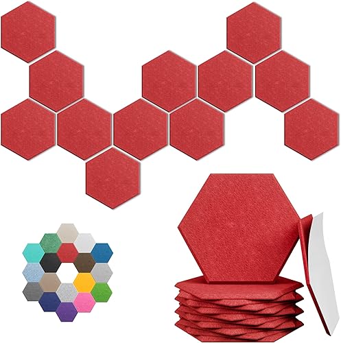 Miniatura 38 de Paneles acústicos hexagonales, paquete de 12 paneles de absorción de sonido de alta densidad de 12 x 10 x 0.4 pulgadas para mejorar la reducción