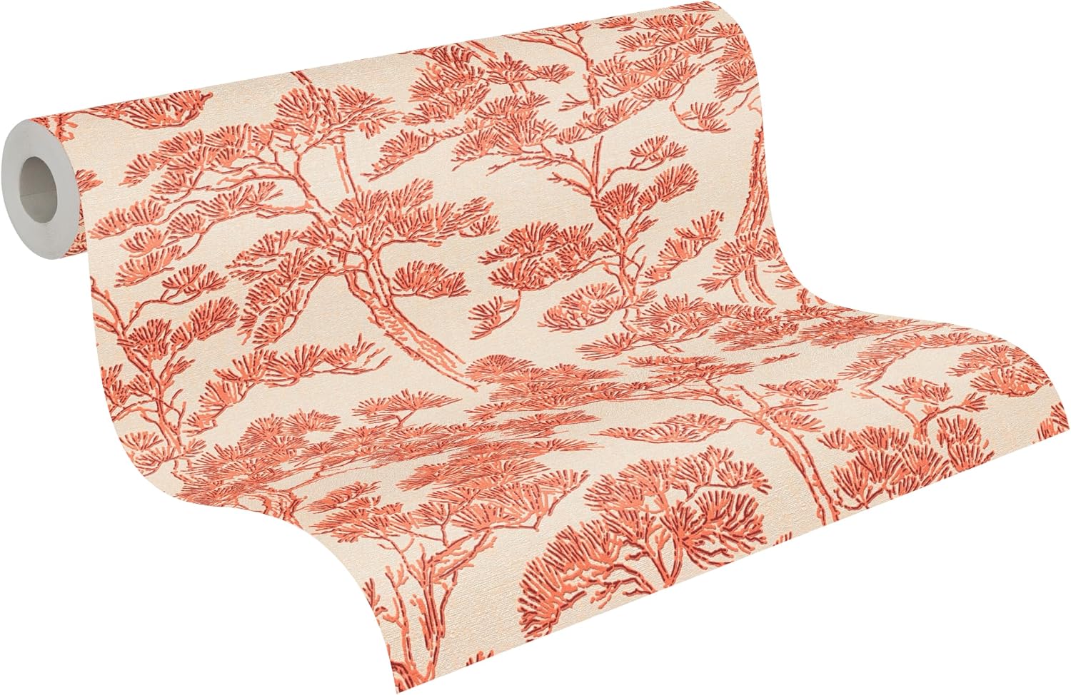 Livingwalls A.S. Création Vibes & Styles Lin Zen Branches 790014 Non-Woven Wallpaper Asian Pine Drawing Rust Red on Beige Non-Woven Surface Floral Wallpaper Trees 10.05 m x 0.53 m Beige/Red