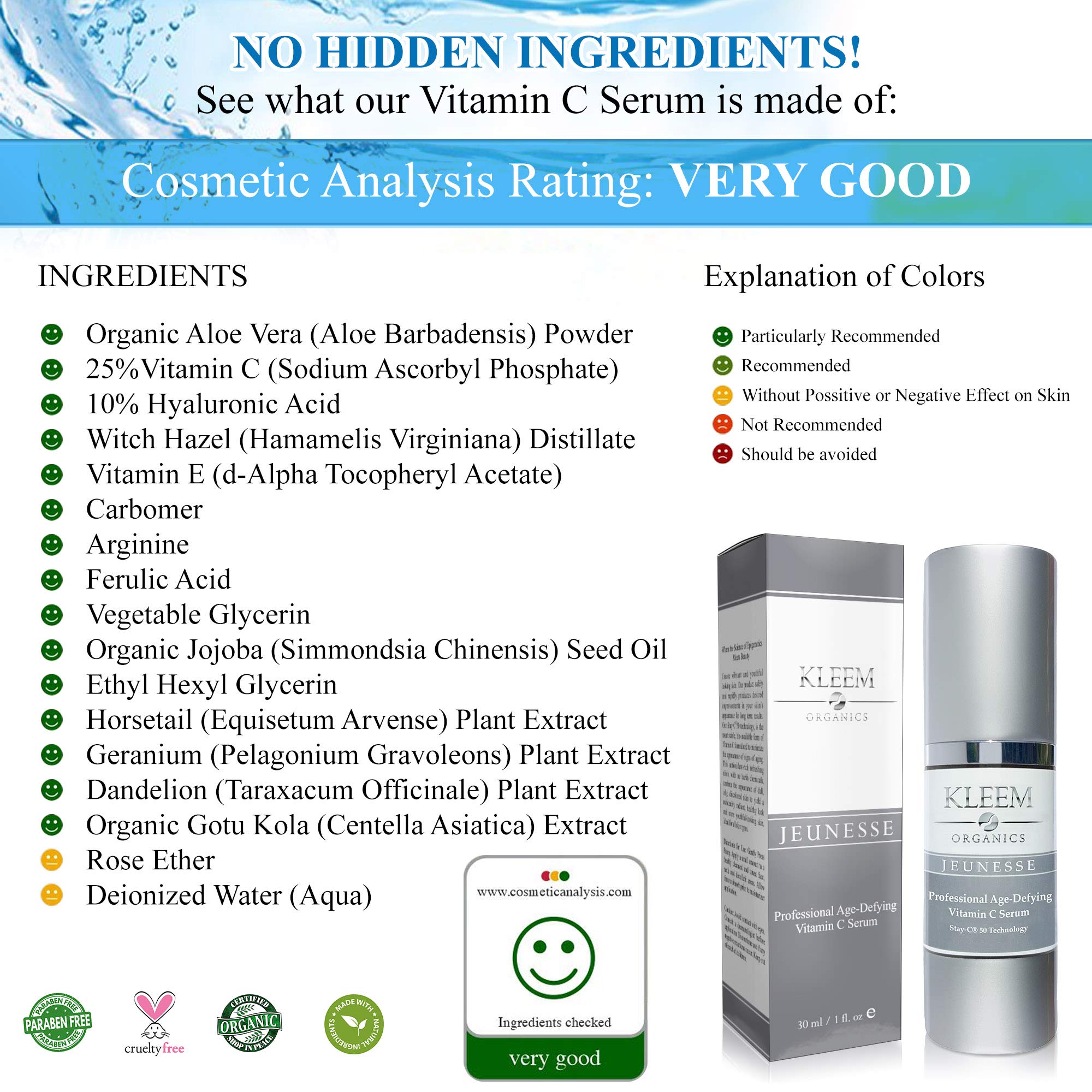 Kleem Organics Vitamin C Serum for Face with Hyaluronic Acid & Vitamin