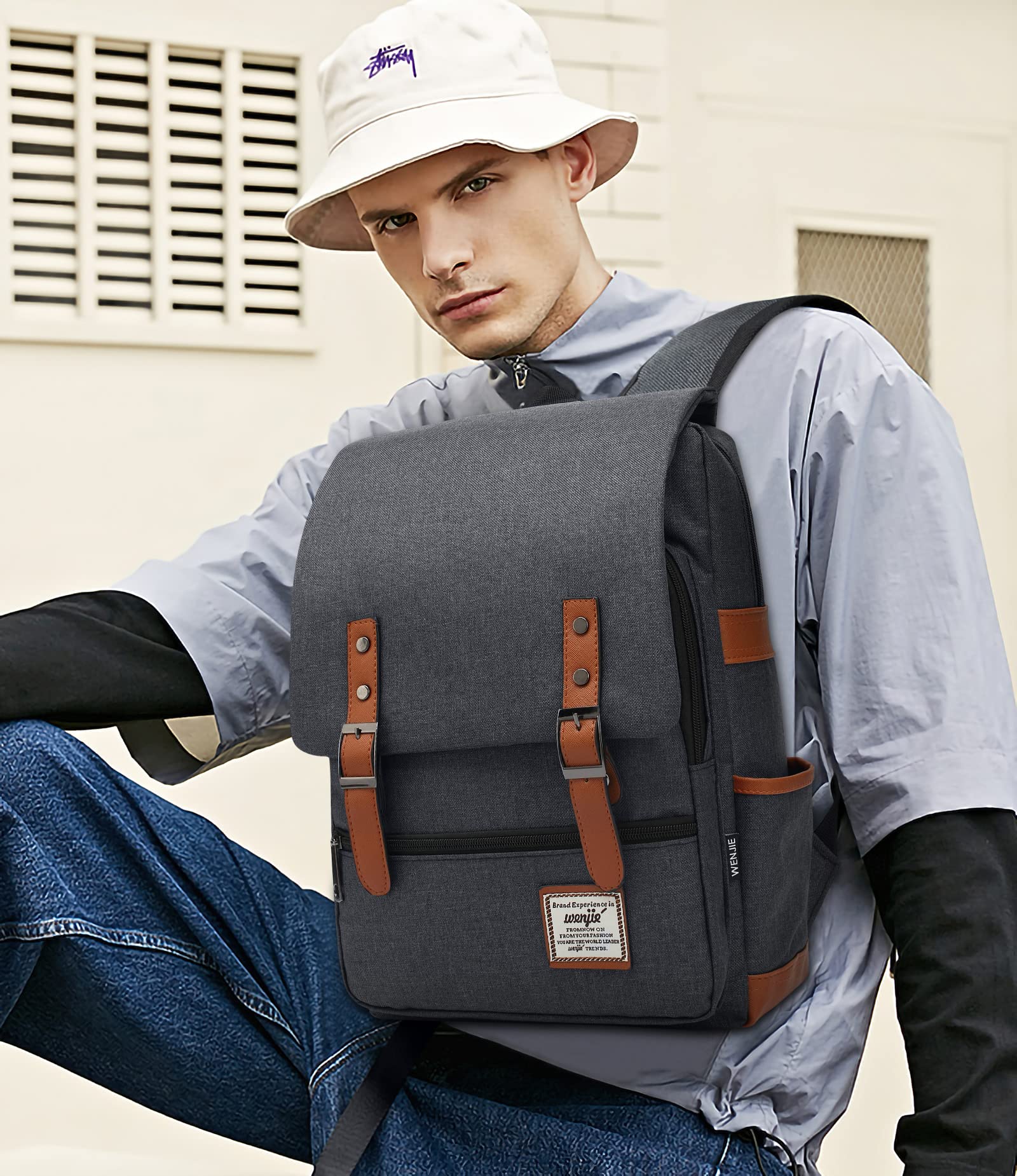 VARLIVOO Casuale Uomo Zaino Donna Zainetto 14" Laptop Borse Lavoro Viaggio Scuola Università Campeggio Antifurto Zaino Impermeabile Polyester Grigio Scuro