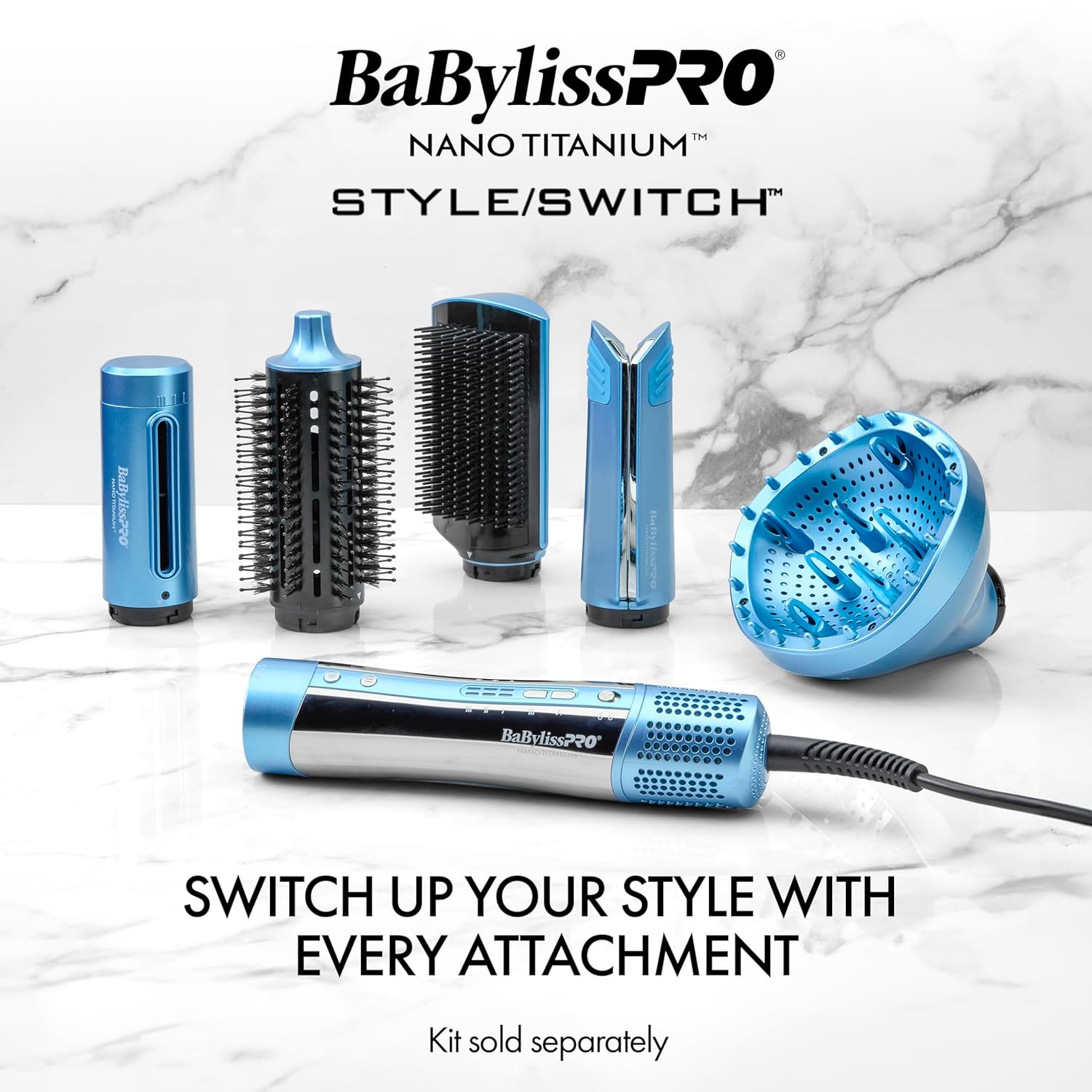 StyleSwitch Ionic Multi-Styler, Air Styler and Hair Dryer, Lightweight Hot Air Brush with 5 Attachments, Automatic Dual Voltage - Image 6
