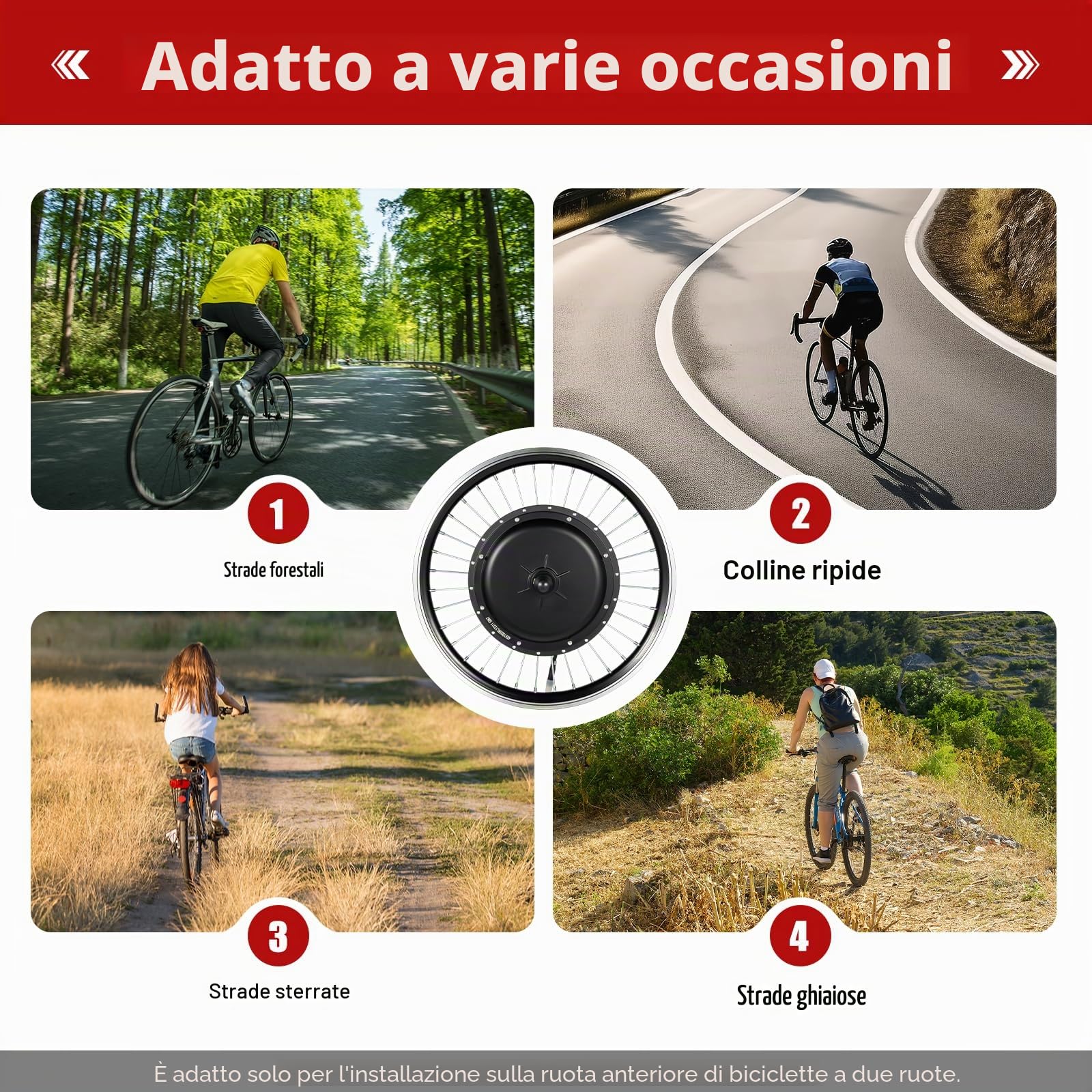 Kit di conversione per biciclette elettriche 48 V 1000 W 20 pollici, kit di conversione per bicicletta con display LED e acceleratore a pulsante, cerchio in lega leggera con freno a disco e freno a V
