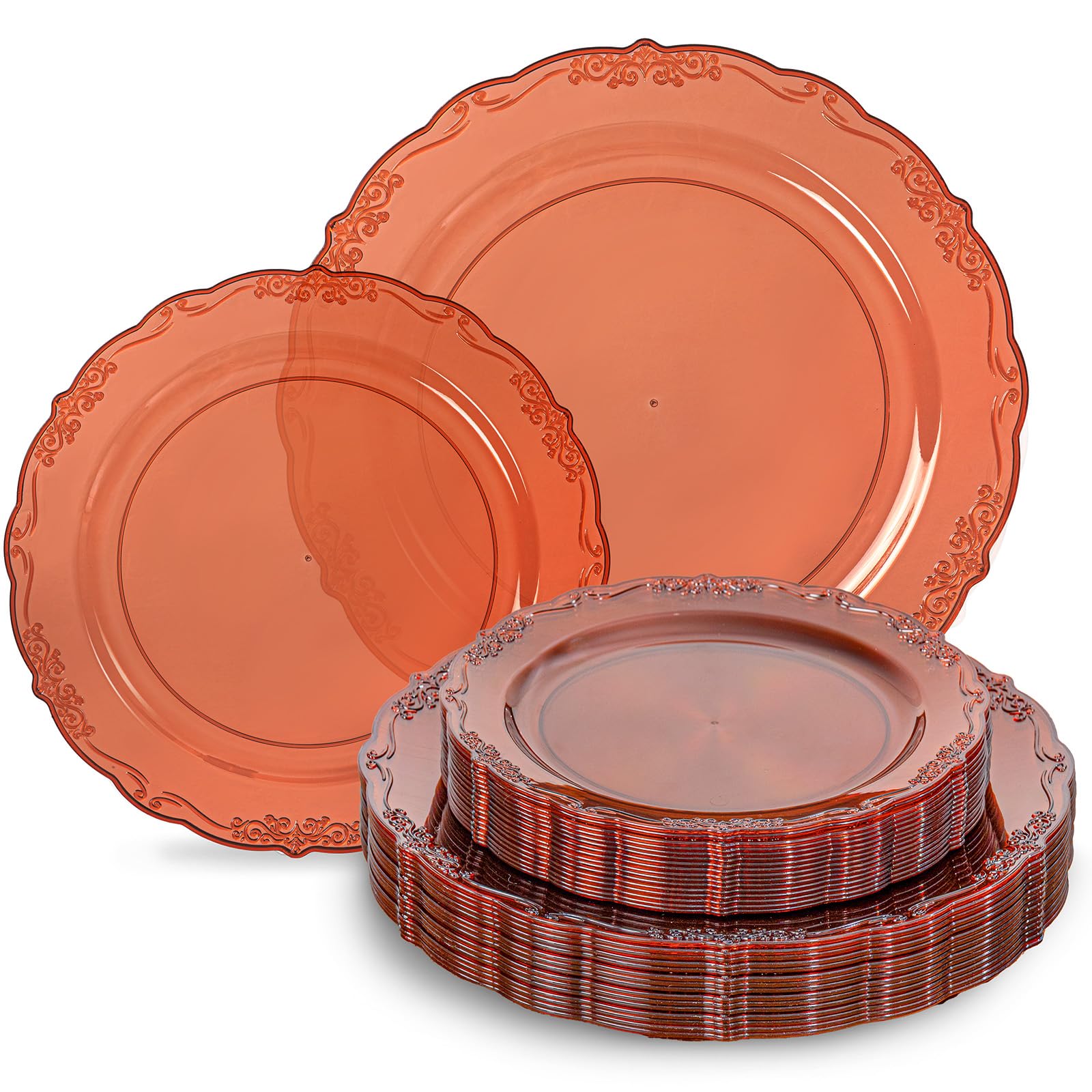Tinybee 60PCS Amber Plastic Plates - Clear Brown Plastic Plates Disposable