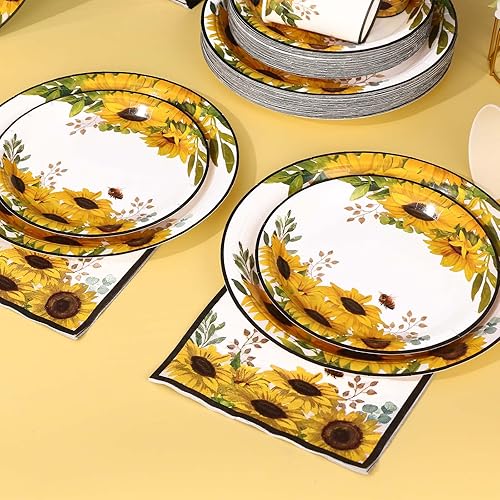 Miniatura 2 de Decoraciones de fiesta de girasol, platos de girasol y servilletas, suministros de fiesta para 50 personas, para cumpleaños, abeja, baby shower,