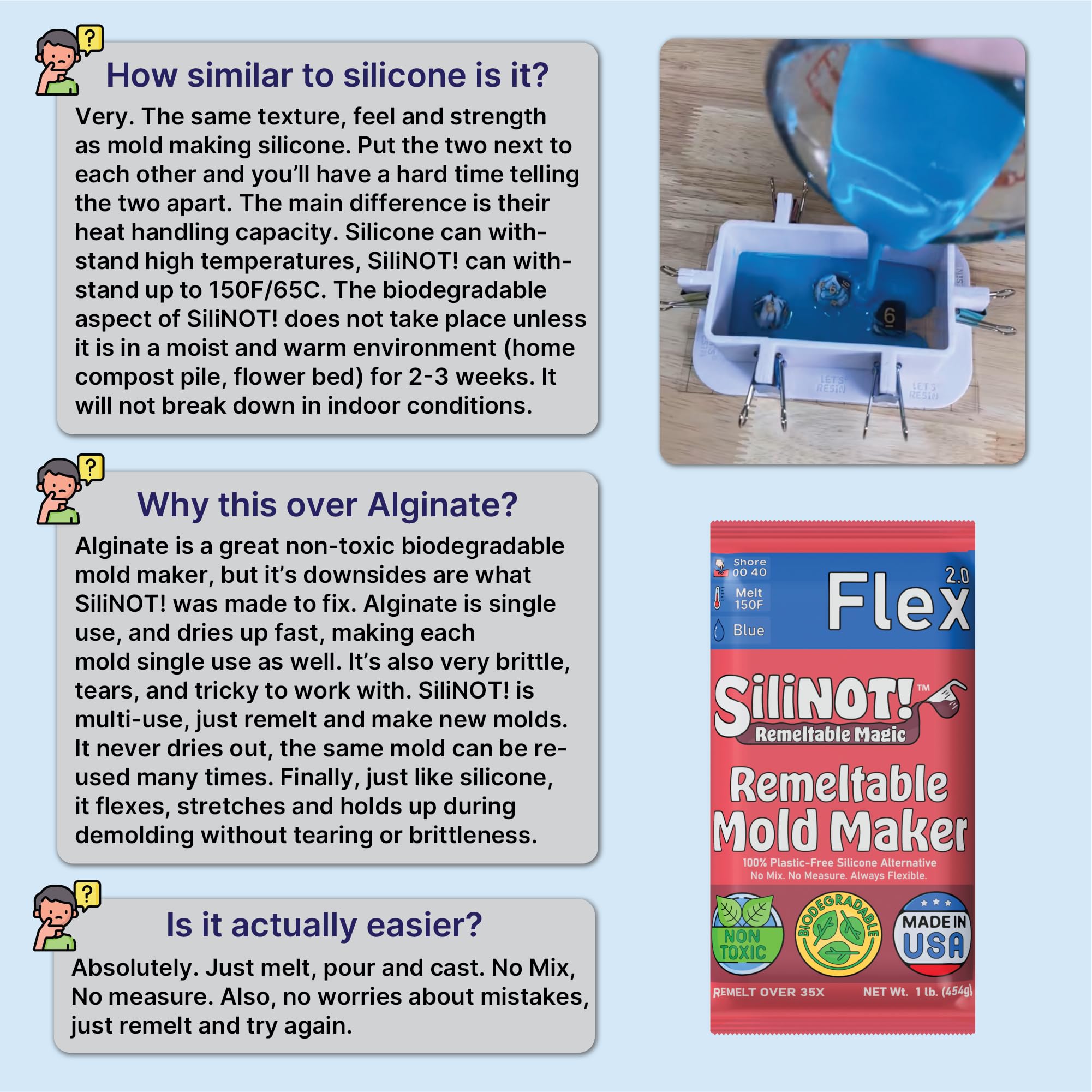 Kit de fabricación de moldes de silicona extraíble de 2 libras. - Más fácil que el molde de silicona. Reutilización 30x, sin mezcla, no tóxico, seguro para contacto con alimentos para moldes de yeso,