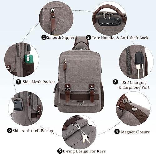 Miniatura 2 de BASICPOWER Bolsa tipo mensajero de lona tipo bandolera para computadora portátil, casual, viajes, para hombres y mujeres