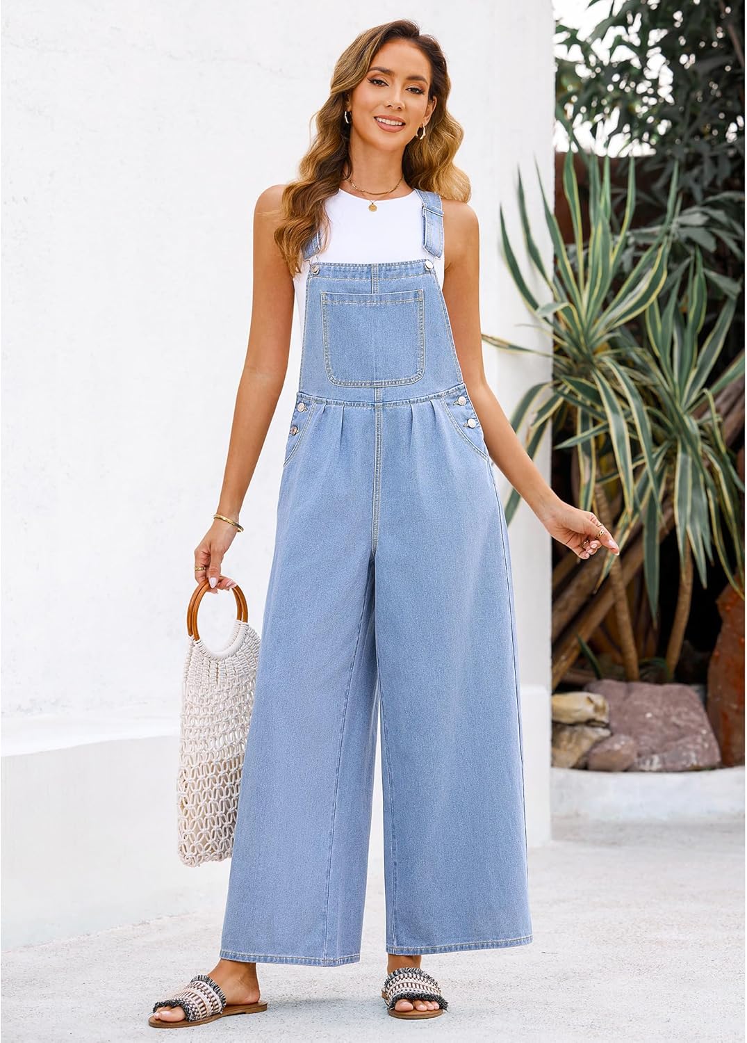luvamia Denim Overalls for Women Wide Leg One Piece Jean Jumpsuits Fashion Baggy Bib Overall Loose Fit Pleated Pockets - Image 7