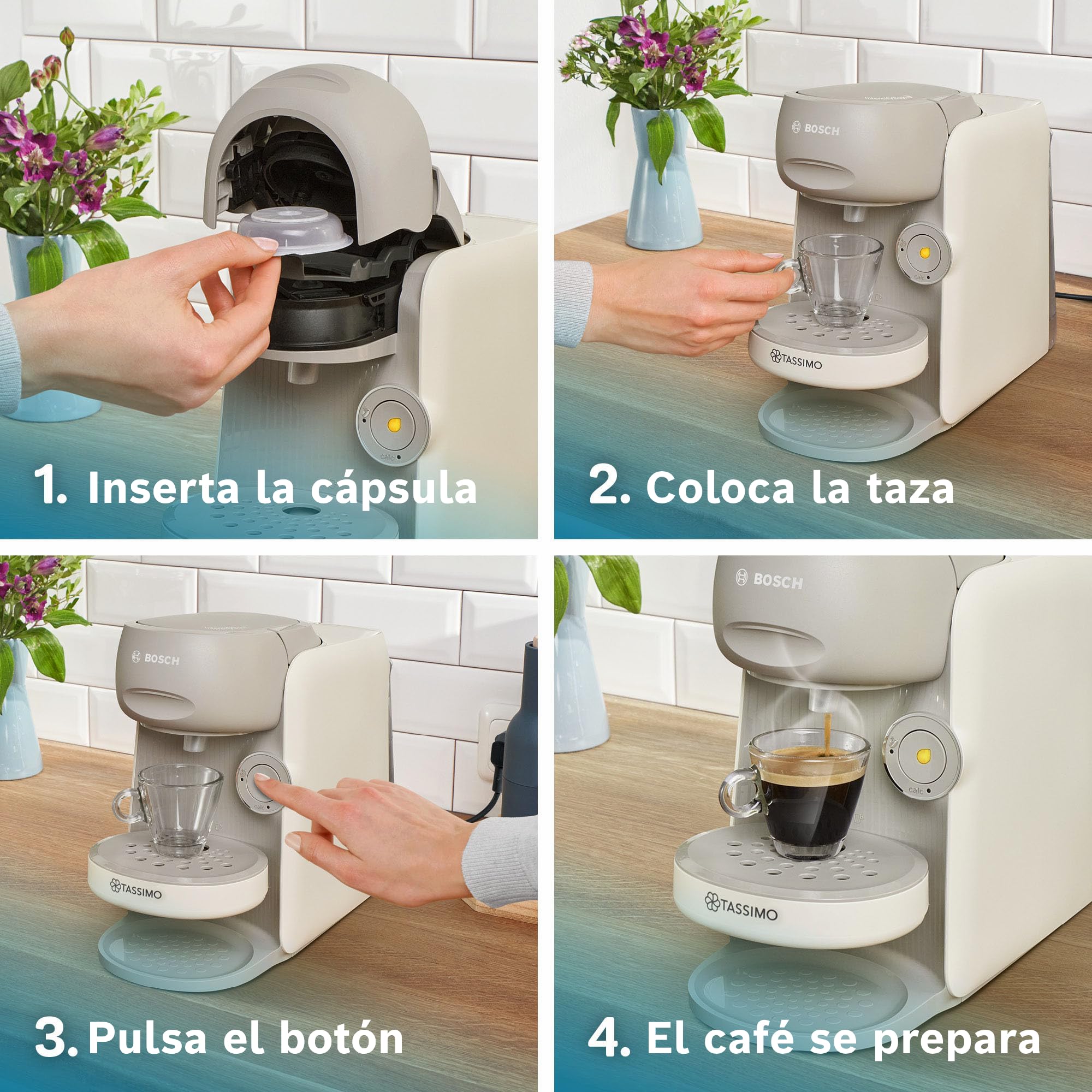 Bosch - Cafetera Multibebida Tassimo Finesse Friendly, 1400W, INTELLIBREW™, Beige, TAS167P