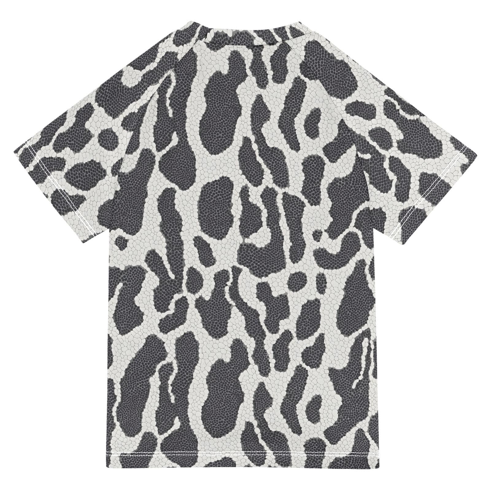 ALAZA Boys Swim Shirt Short Sleeve Rash Guard for Boys Girls UPF 50+ Black White Reptile Skin Print 9-10T