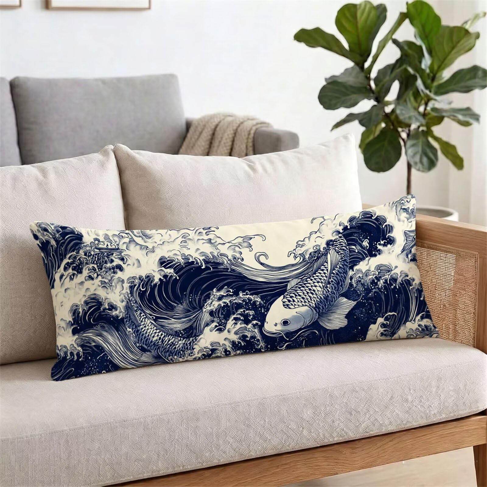 Dg-429 poduszka do spania na boku, 60 x 180 cm, granatowa, długa poszewka na poduszkę, lniana poszewka na poduszkę z niewidocznym zamkiem błyskawicznym, poduszka ciążowa, terapia snu, poduszka ryba