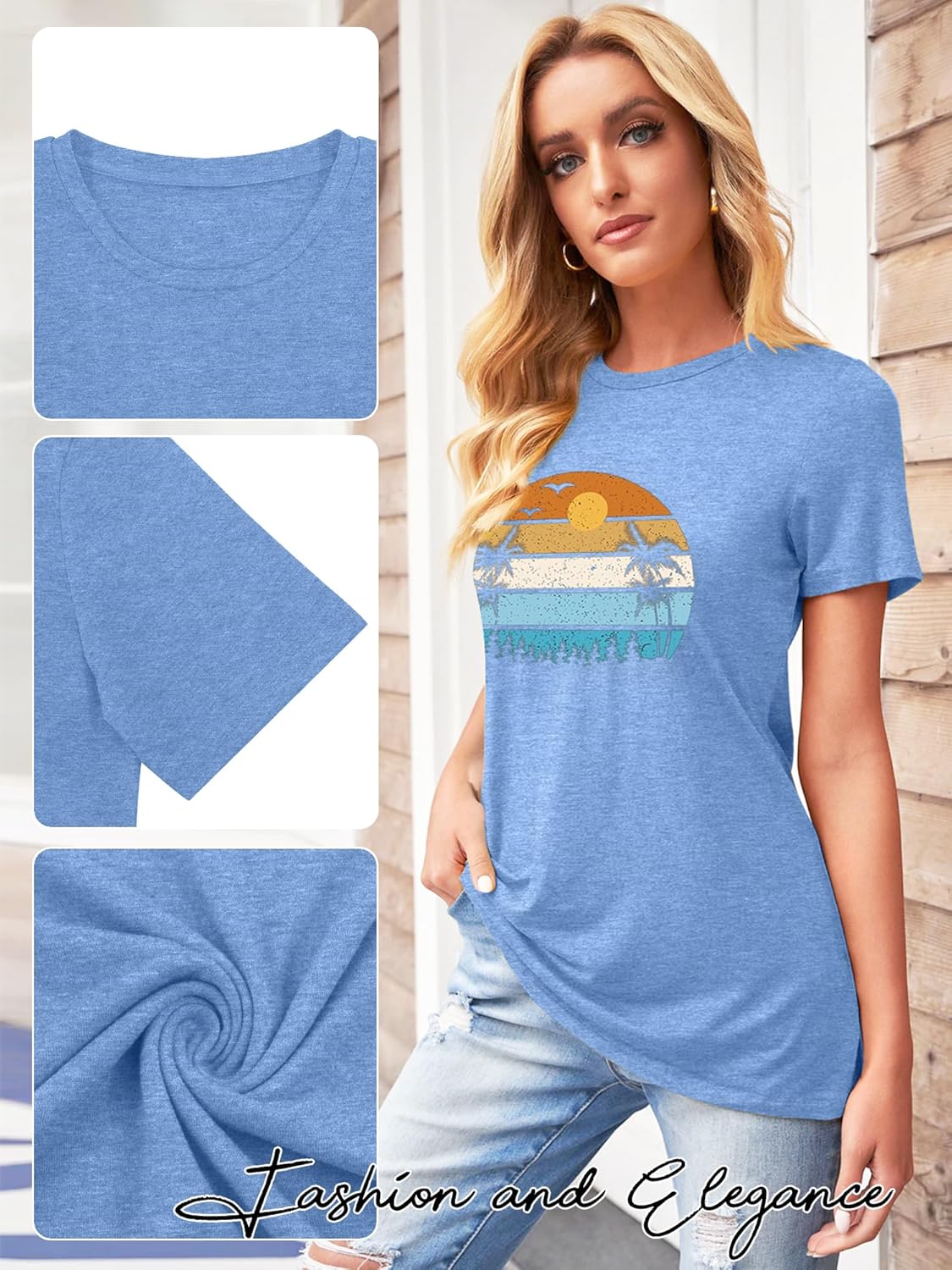 TAKEYAL Women Los Angeles Graphic T Shirts California Letter Print Short Sleeve Tee Loose Casual Tops - Image 5