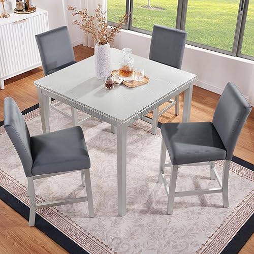 Miniatura 33 de KEIKI Juego de mesa de comedor de altura estándar de 6 piezas con mesa rectangular, 4 sillas tapizadas, banco, para 6 personas, juego de mesa de