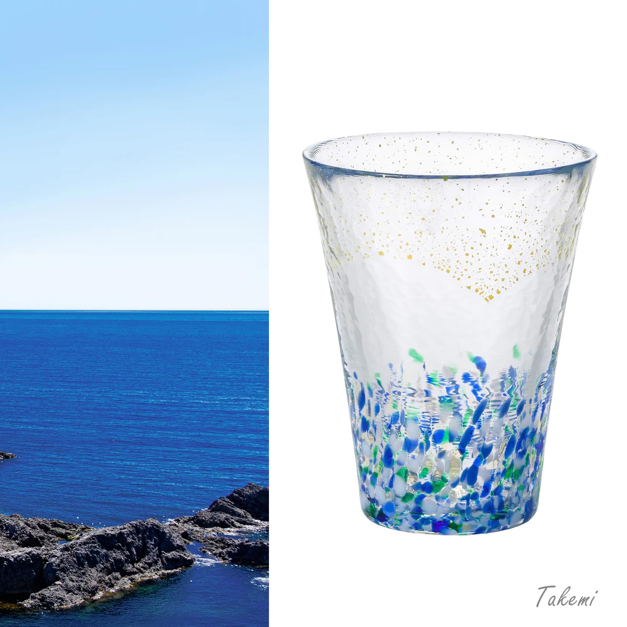 Handcrafted Glass Tumbler – Japanese 4 Seasons Design, Versatile Cup for Juice, Soda, Beer – Made in Japan, Ideal Gift (Ocean Sky, 10.3 fl oz (305ml))