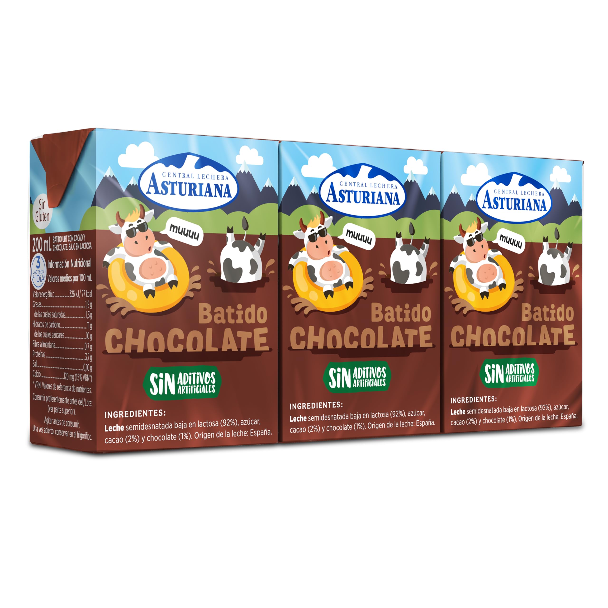 Central Lechera Asturiana Batido de Chocolate 18 Pack 200ml 3.6L Sin Aditivos Artificiales