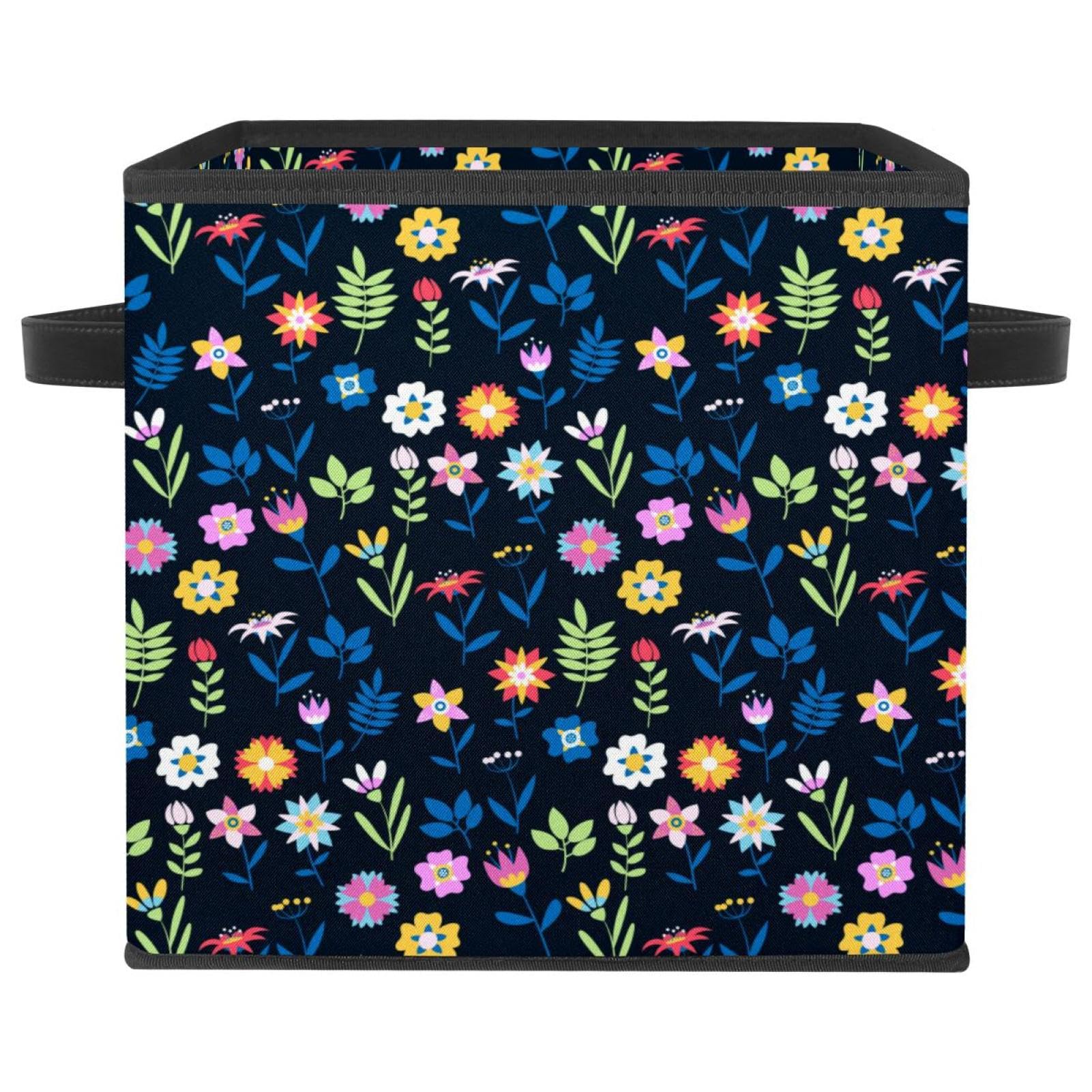 Boîte de rangement pliable cube en tissu à motif floral pour placard