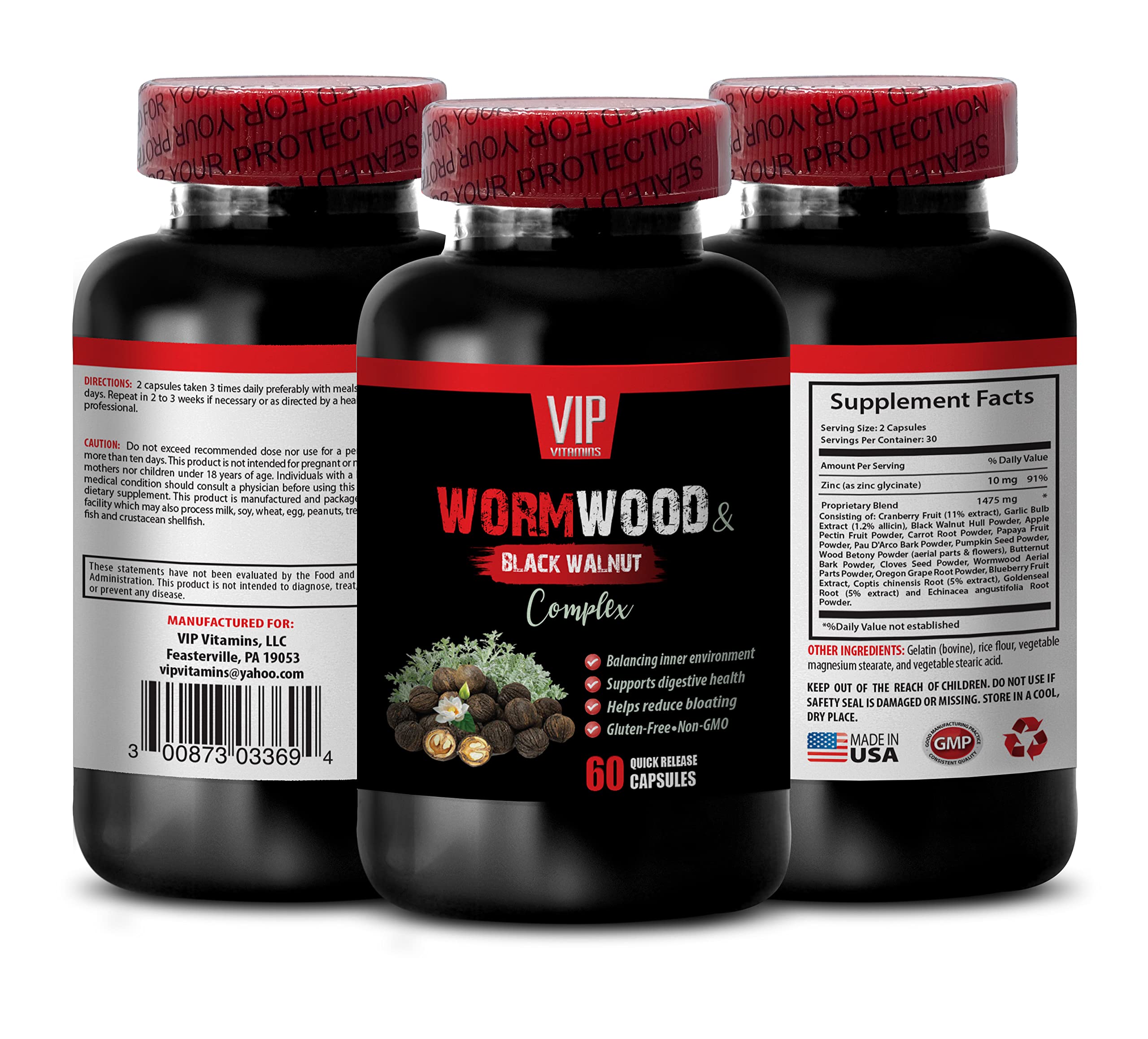 Black Walnut and Wormwood Capsules - Wormwood and Black Walnut Complex 1500 MG - Garlic Supplements, Black Walnut Powder, Wormwood herb Plant, Black Walnut Hull Powder, Clove Wormwood - 1B 60 Caps