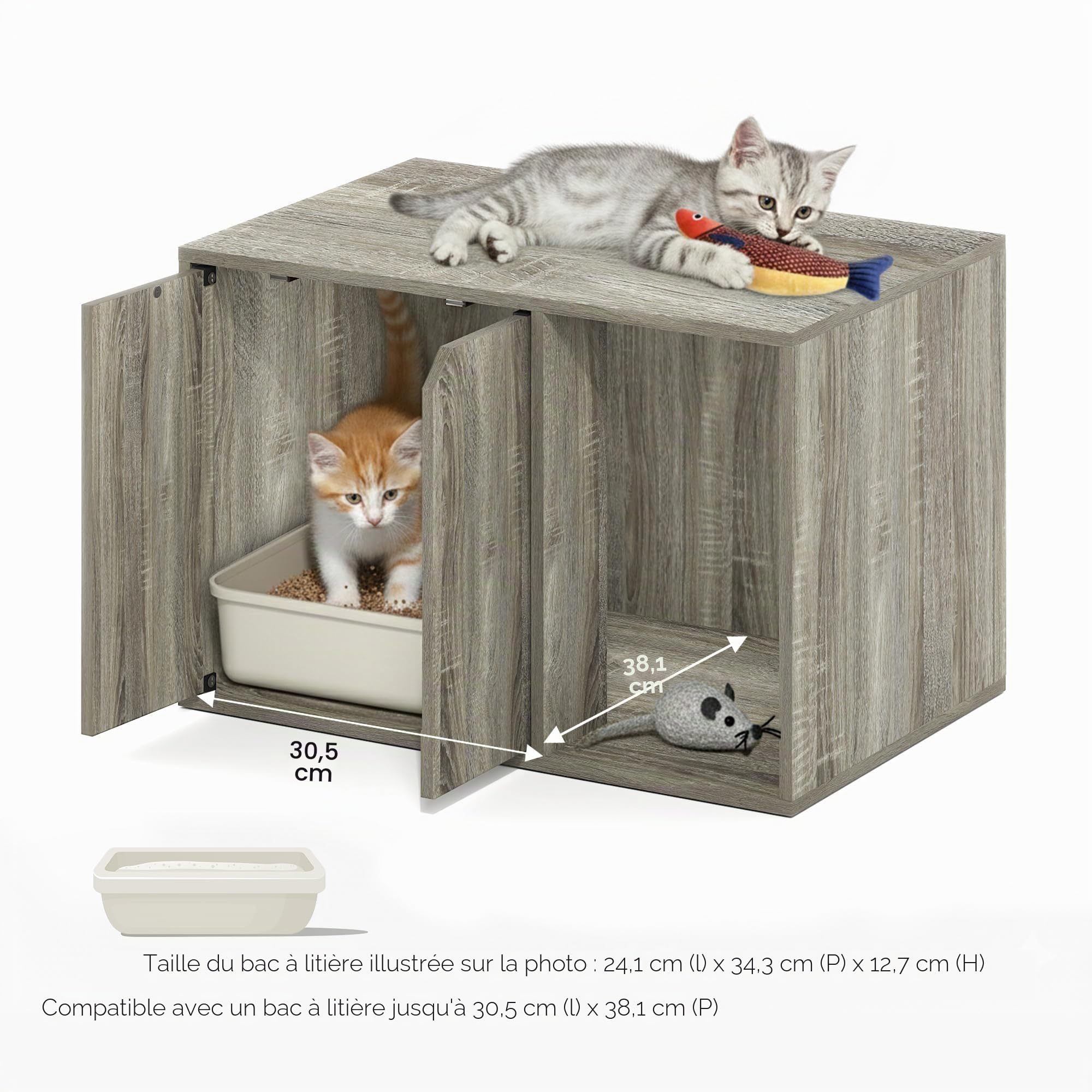 Furinno Peli Enceinte pour Bac à Litière Petit, Chêne Français Gris