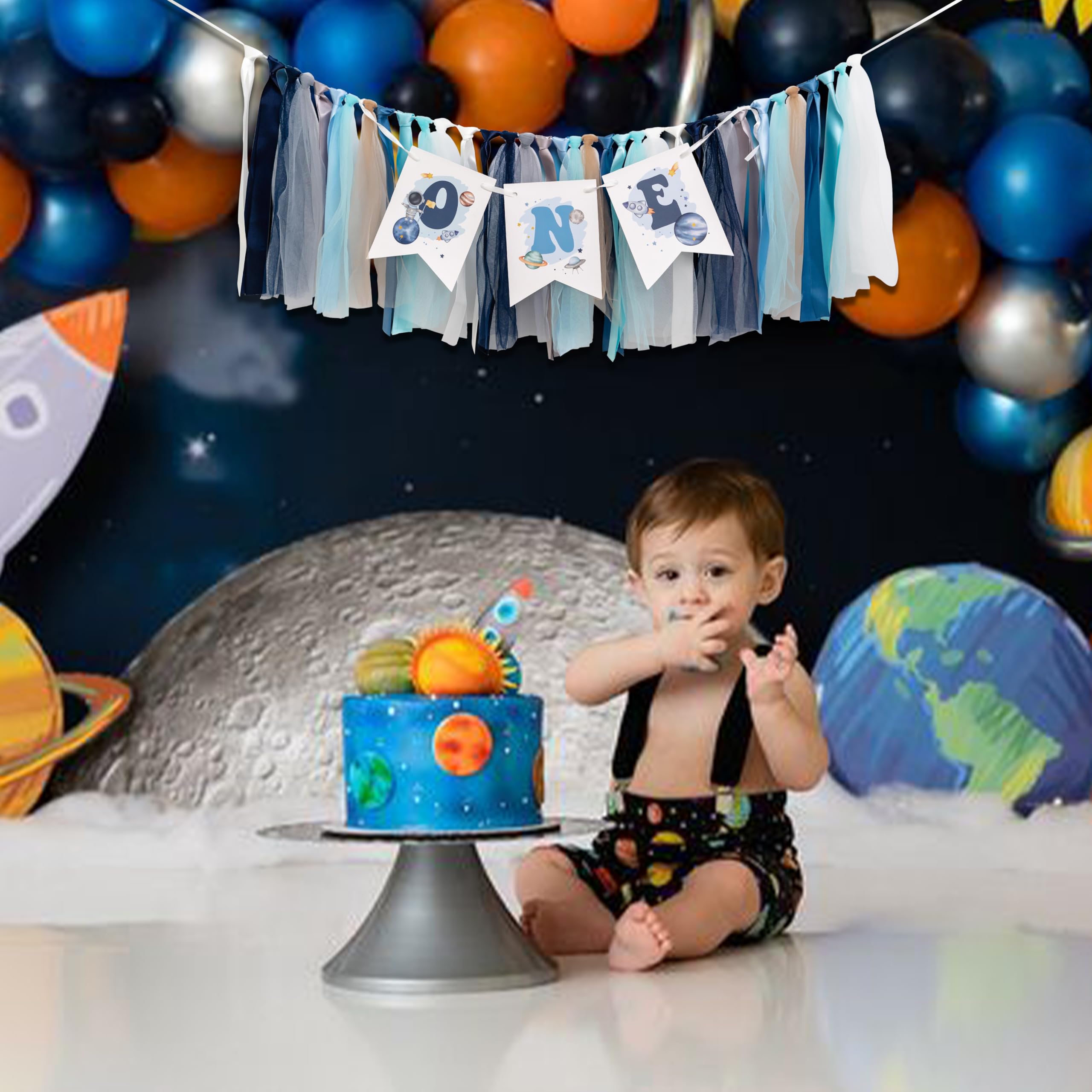 Outer Space Hgh Char Banner Planets Astronaut Rocket 1st Brthday Boy - View #11