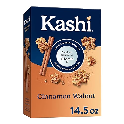 Kashi Cereal de desayuno frío, excelente fuente de vitamina D, cereal de fibra, nuez de canela, caja de 14.5 onzas (1 caja)