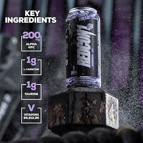 Miniatura 5 de REDCON1 Bebida energética de alto rendimiento, congelación de uva, bebida energética sin azúcar con nootrópico Alpha GPC, 200 mg de cafeína natural