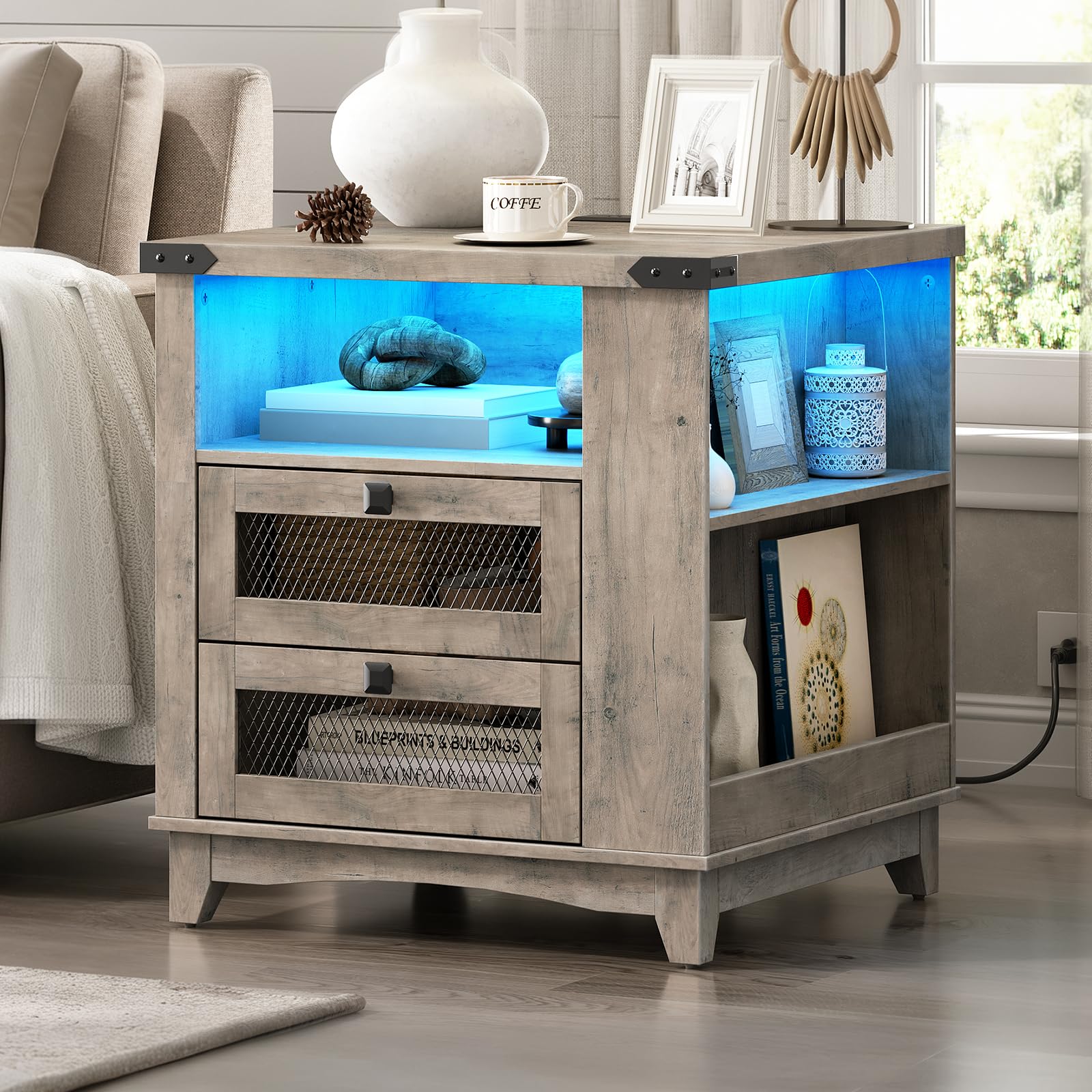 Amazon.com: RALGEND Farmhouse End Table with Charging Station, 24 ...