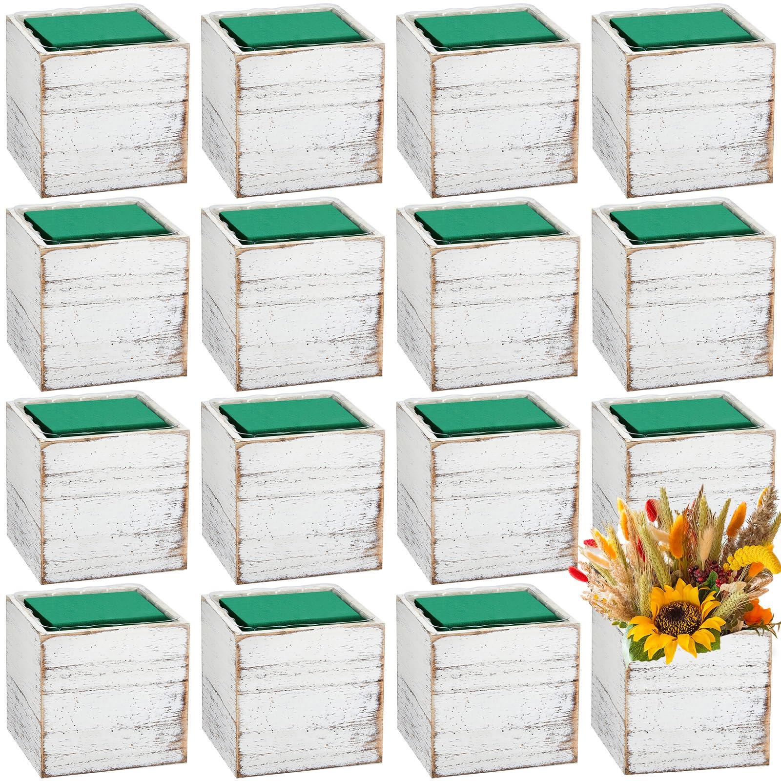 Photo 1 of Dandat Wooden Cube Planter Box Set, 4 Inch, White
