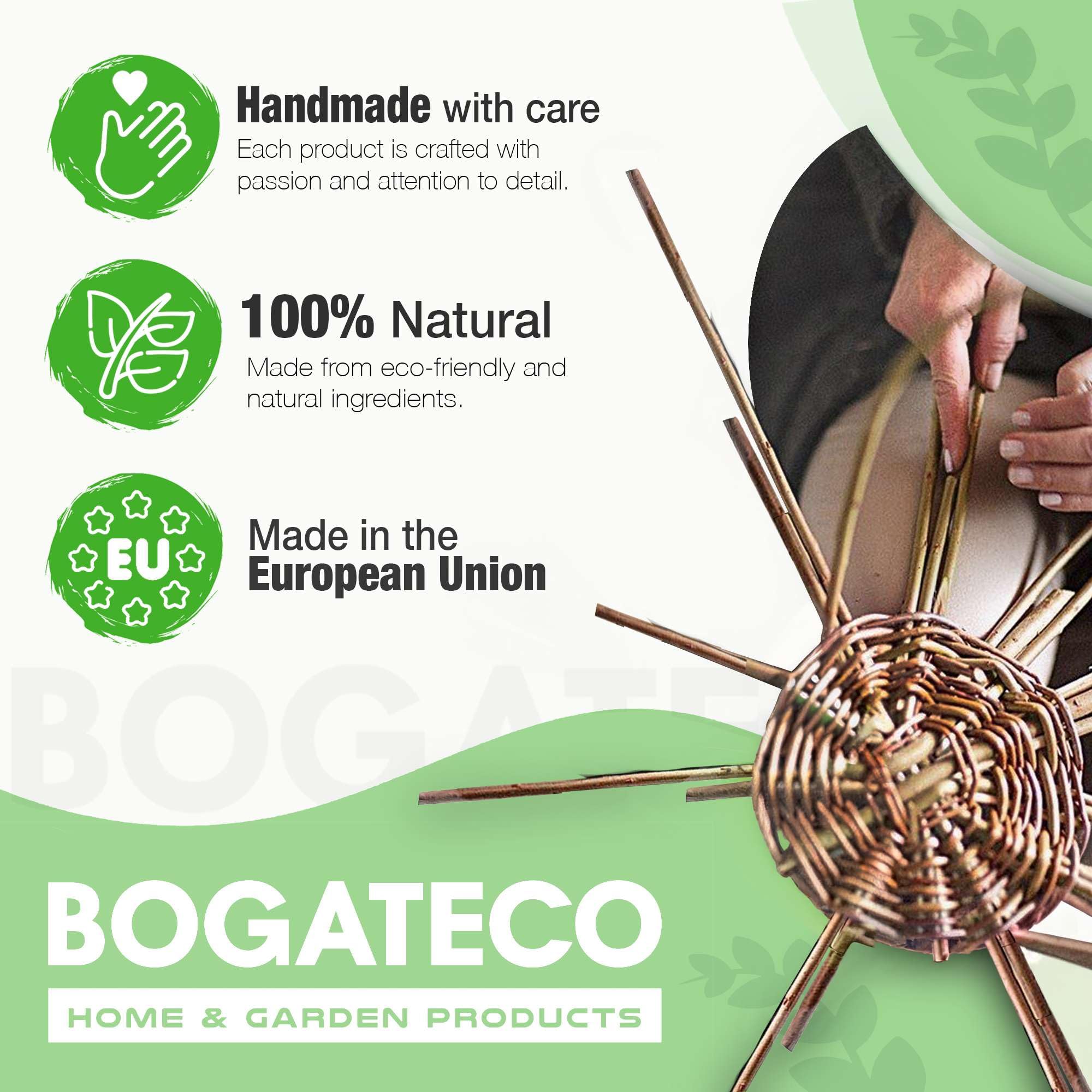 BOGATECO Macetero de mimbre, hecho a mano, de mimbre, cesta ovalada