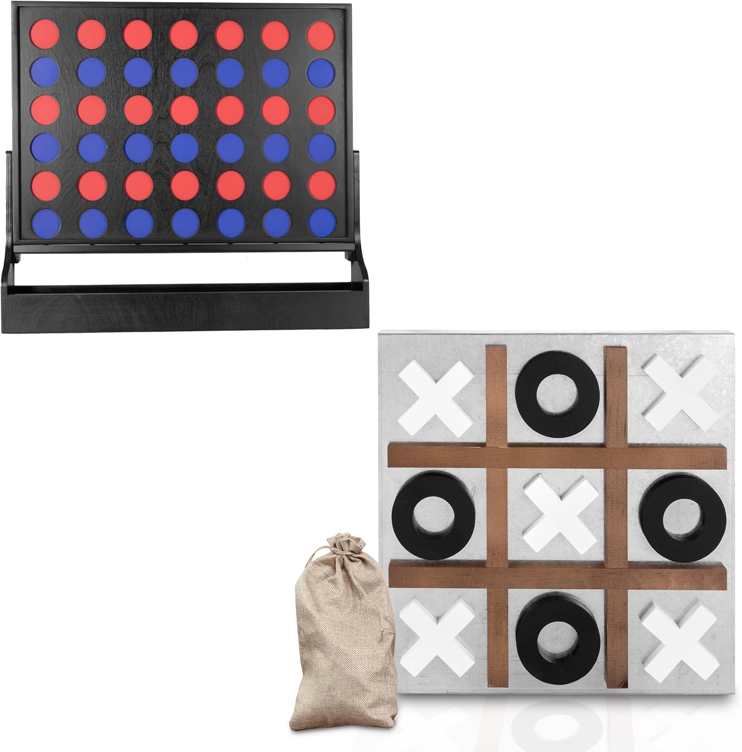 Play Platoon Wall Mounted Giant 4-in-a-Row & Magnetic Tic Tac Toe - Large Wood & Metal Games for Game Room, Bar, Basement, or Playroom Decor - Rustic & Engaging Fun for All Ages