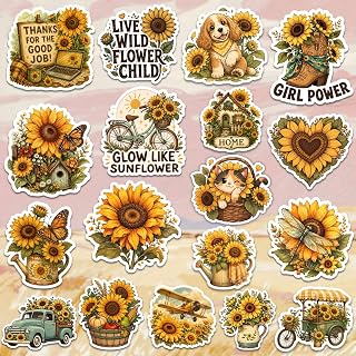 18Pcs Sunflower Stickers,Transparent Sunflower PET Sticker,Colorful Waterproof for Laptop,Guitar, Phone,Water Bottles,Stationery, Luggage Scrapbooking, Water Bottlesr Refrigerator