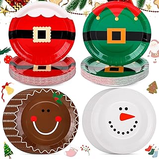 Uiifan 100 Pcs Christmas Paper Plates 9 Inch Christmas Disposable Plates Santa Christmas Plates Christmas Dinnerware Set Xmas Dinner Plates Table Decorations Holiday Party Supplies, Serve 100 Guests