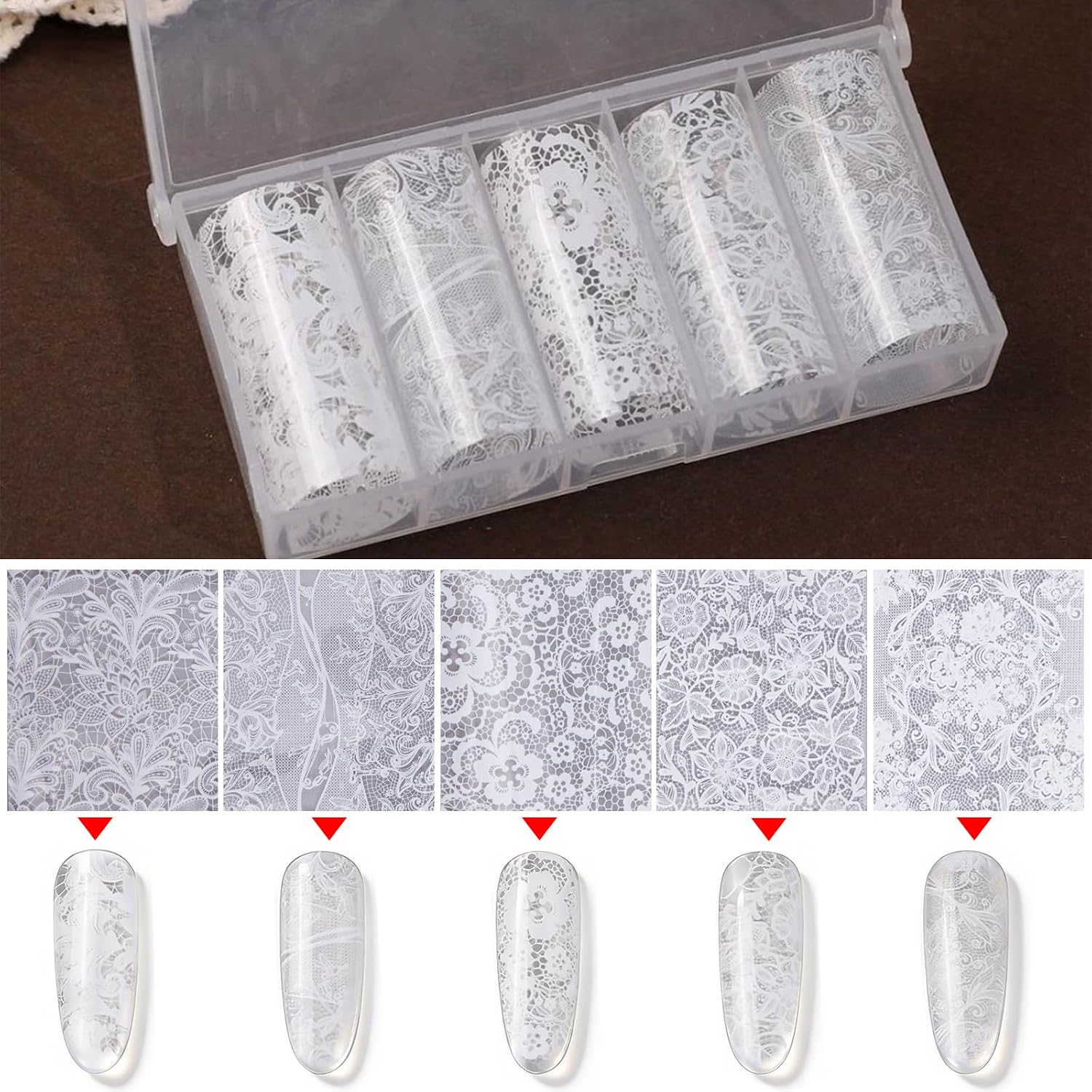 15 Rolls White Lace Nail Foil, 3 Boxes 1.57×19.69 Inch Lace Nail Transfer Foil Sheets, Assorted White Lace Nail Art Stickers DIY Decor, Floral Lace Foil Transfer Nail Accessories Supplies
