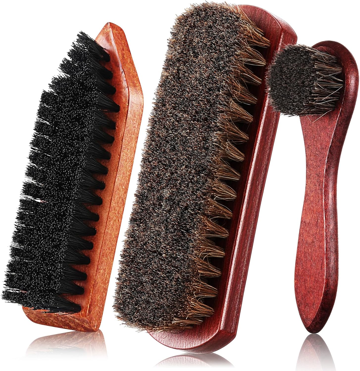 Vesici 3 Pcs Horsehair Shoe Brush Wood Handle Boot Cleaner,Square Head