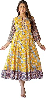 Akiko Women's Pure Cotton Floral Printed Anarkali Maternity Dress for Pre and Post Pregnancy Feeding Kurti with Concealed 