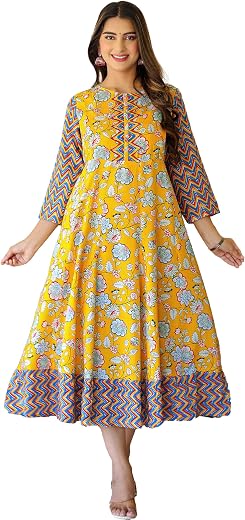 Akiko Women's Pure Cotton Floral Printed Anarkali Maternity Dress for Pre and Post Pregnancy Feeding Kurti with Concealed ...