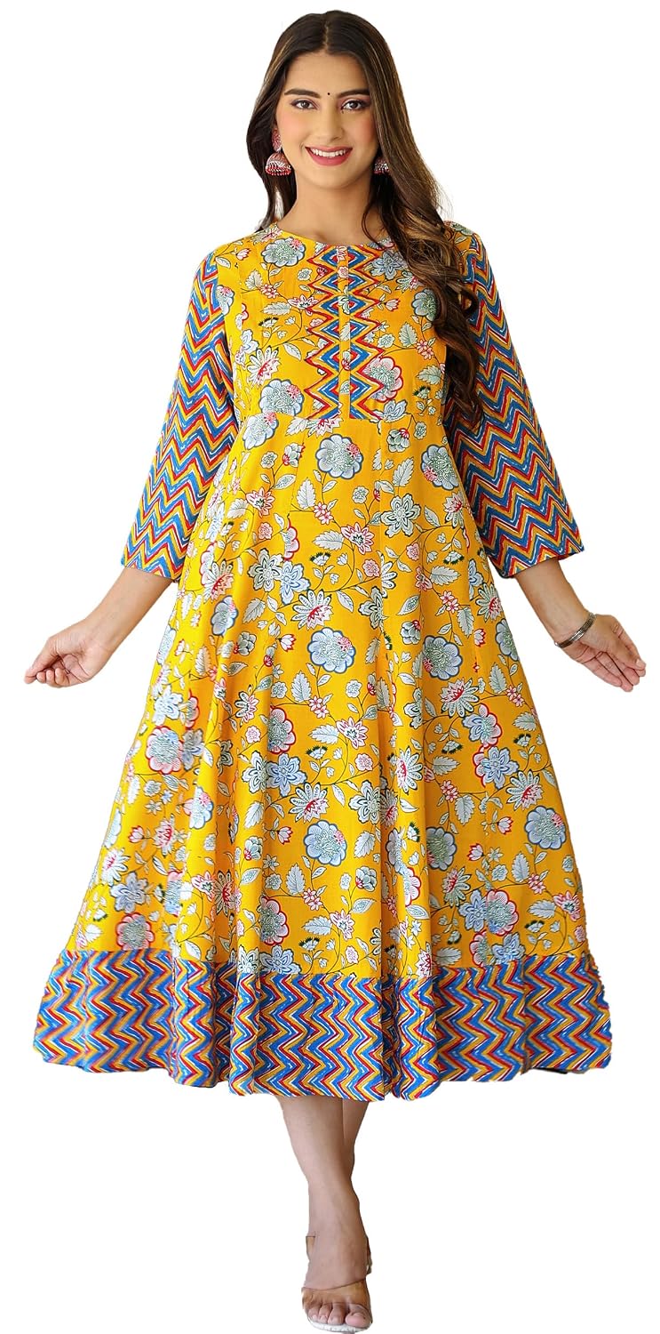 Akiko Women's Pure Cotton Floral Printed Anarkali Maternity Dress for Pre and Post Pregnancy Feeding Kurti with Concealed ...
